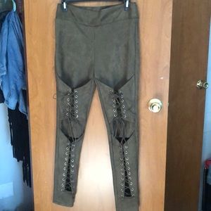 Suede lace up pants